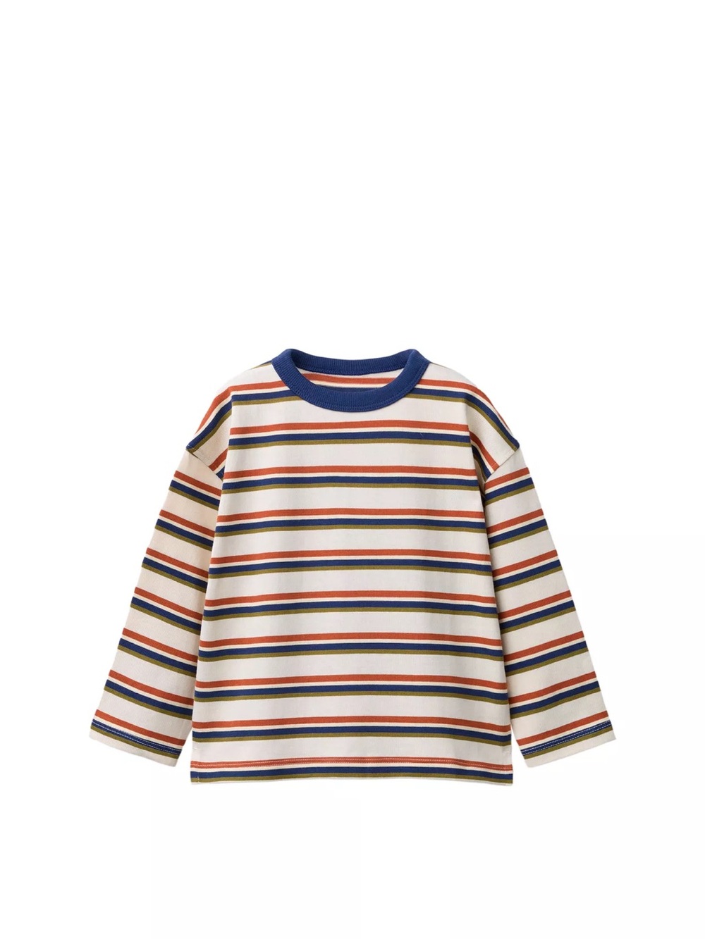 Zara Cream Long Sleeve Tee with Blue, Orange & Green Stripes